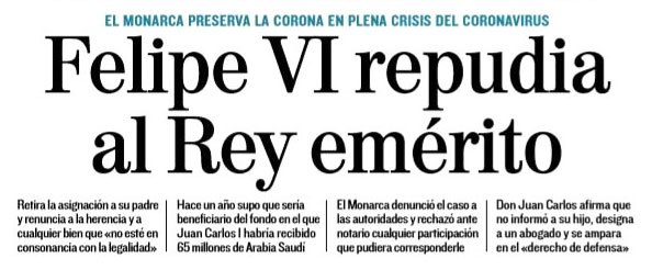 Estado de alarma. Felipe VI repudia al Rey emérito